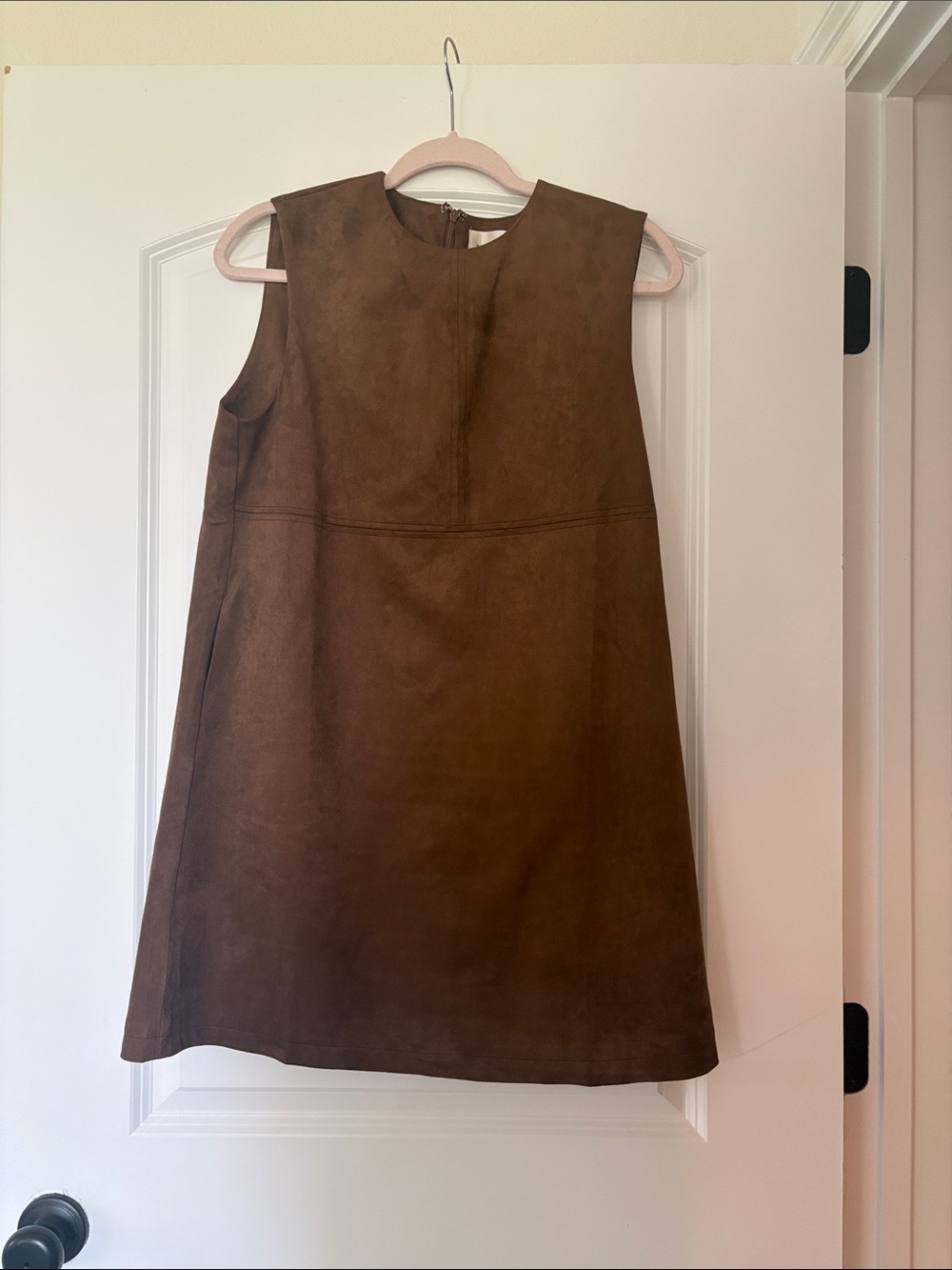 Classic Brown Suede Sleeveless Shift Dress